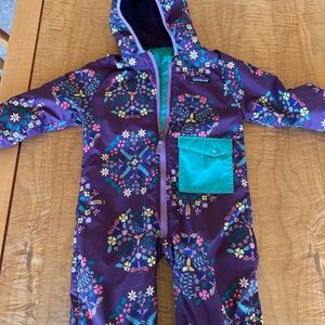 Patagonia Reversible Snow Pile Onesie, insulated, size 2T, floral and turquoise
